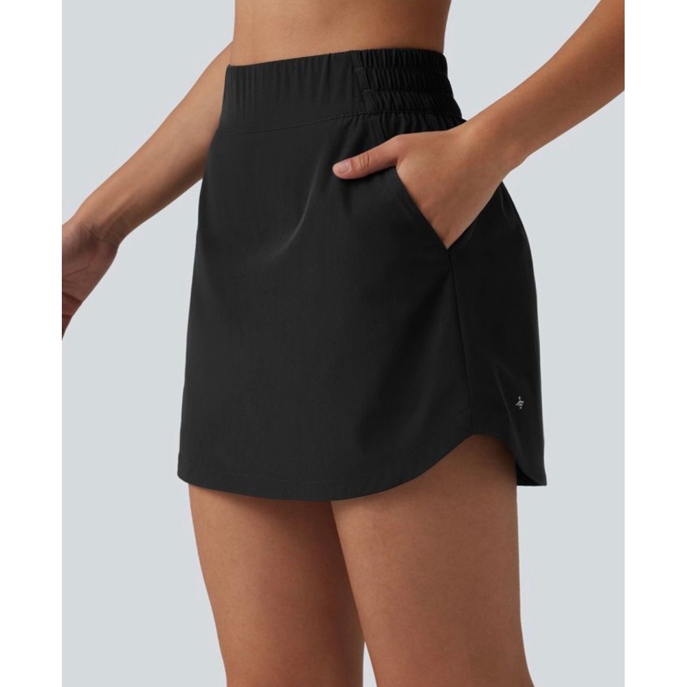 Halara Women's High Waisted Curved Hem Skort Pockets Black Sz M